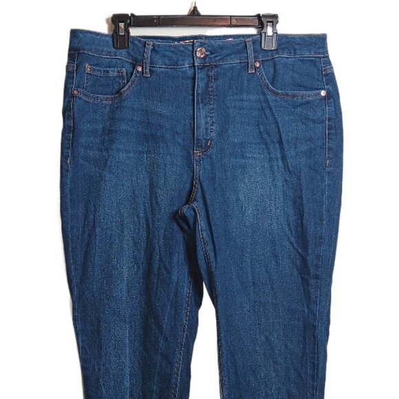 Seven7 Weekend Slim Fit Jeans Womens 16 Dark Wash High Rise Raw Hem Stretch - Picture 2 of 4